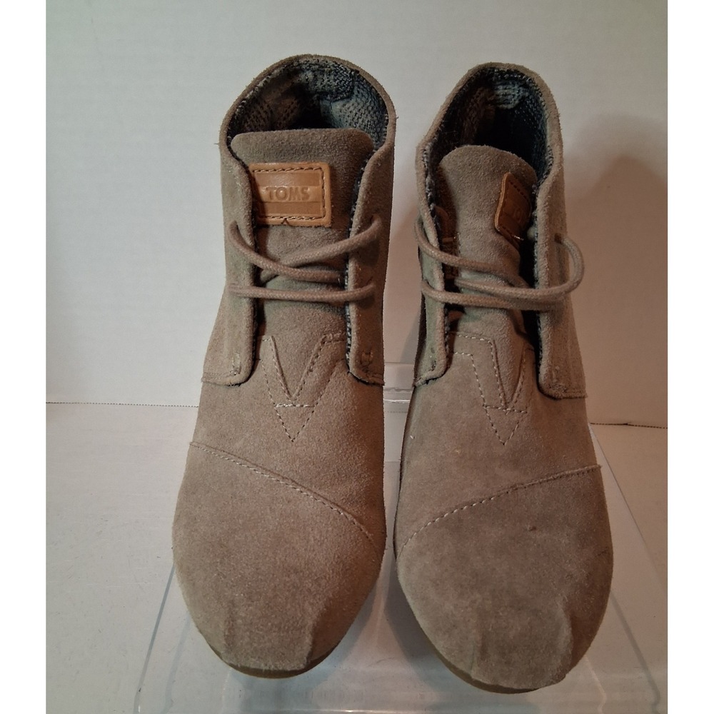 TOMS Size 7 Suede Lace Up Ankle Booties Wedge Heel Casual Shoes Women's